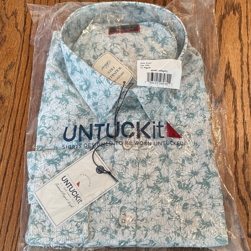 NWT! UNTUCKit Men's Teal Green Floral Button Down Shirt- Wrinkle Free XXL